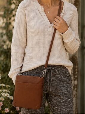 Jenna Kator Collection Ann Arbor Cork Tan Vegan Leather Crossbody Bag 12”